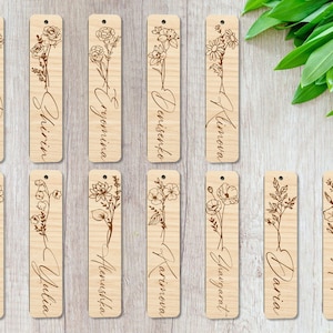 Geburtsmonat Blume Lesezeichen cut Datei, Geburtsmonat Lesezeichen, Glowforge Laser Cut Gravur benutzerdefinierte personalisierte Name, Lesezeichen svg