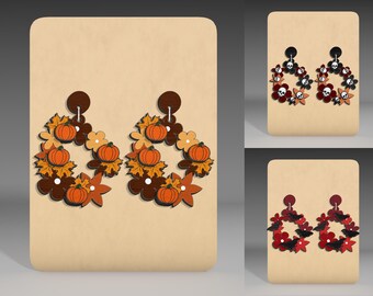 Boucles d'oreilles Halloween citrouille bois Svg, boucle d'oreille Halloween pendante Svg, boucle d'oreille tête de mort Svg, boucle d'oreille citrouille Svg, boucles d'oreilles Glowforge fichier Svg