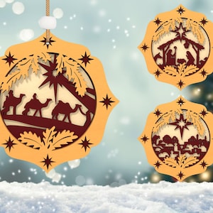 File di taglio laser per ornamenti della scena della natività in formato SVG, ornamenti della natività in formato SVG, ornamenti natalizi in formato SVG, ornamenti cristiani in formato SVG, Gesù in formato SVG, file SVG Glowforge