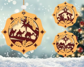 Adorno de la escena de la natividad cortado con láser, archivo SVG, adornos de la natividad, SVG, adornos navideños, SVG, adornos cristianos, SVG de Jesús, archivo SVG de Glowforge