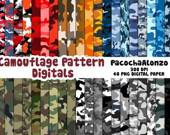 Set Of 40 Pattern Camouflage Digital Paper,Different Designs,Army Camo Design,Camouflage Background,Instant Download,Commercial Use