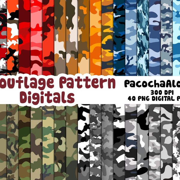 Set Of 40 Pattern Camouflage Digital Paper,Different Designs,Army Camo Design,Camouflage Background,Instant Download,Commercial Use