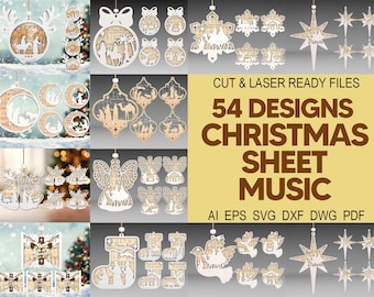 Bundle Nativity Ornament Laser Cut File Svg,Nativity Scene Svg,Music Sheet Nativity Ornaments Svg, Christmas Ornament Svg,Glowforge Svg File