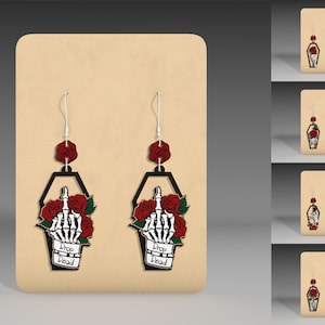 Skeleton Hand And Rose Coffin Shape Earring Cut File ,Halloween Middle Finger Earring Svg, Halloween Earring Cut File Svg,Glowforge Svg File