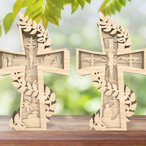 File lasercut multistrato della storia di Gesù della croce di Pasqua in formato SVG, supporto della storia di Gesù in formato SVG, Cristo è risorto in formato SVG, Gesù in formato SVG, decorazioni per la casa del giorno di Pasqua