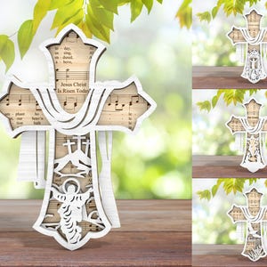 Partitura de música Cruz de Páscoa em pé Svg, Dia de Páscoa Svg, Cristão em pé Svg, Cruz de música Svg, Jesus Svg, Glowforge Svg Arquivo Lasercut