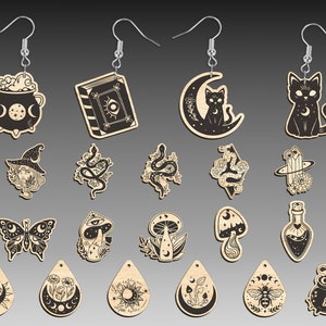 Bundle énormes boucles d'oreilles mystiques, boucles d'oreilles en cristal bohème sorcière, champignon magique Svg, lune céleste, cadeau pour elle, fichier numérique Glowforge