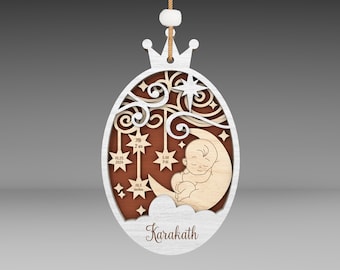 Personalised New Baby Birth Stat Oval Ornament Lasercut File Svg ,Baby Shaker Ornaments Svg ,Baby Keepsake Gift ,Newborn Baby Ornament Svg