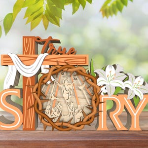 Historia real de múltiples capas Jesús de pie en el día de Pascua Svg, Él ha resucitado Svg, Jesús Svg, Cristianismo Svg, Decoración de Pascua, Archivo cortado con láser de la historia de Jesús Svg