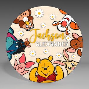 Personalisiertes Namensschild Handgemachte Holzwand-Tür-Dekor-Svg, Baby-Dekoration, Kinderwanddekor, Cartoon-Themen-Holzkunst-Svg, Babypartygeschenk