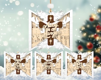 Music Sheet Nativity Ornaments Svg, Nativity Scene Ornament Svg, Christmas Ornament Svg,Music Engraved Ornament Svg ,Glowforge Svg File