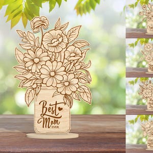 Archivos cortados con láser para el Día de la Madre con flores de pie, SVG de cumpleaños para mamá, Flores para mamá, SVG de regalo para abuela, SVG Glowforge, Letrero porta flores