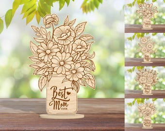 Standing decor floral mother‘s day Laser Cut Files, Mom birthday svg, Flowers for mom, Grandma gift svg, Glowforge svg, Flower holder sign