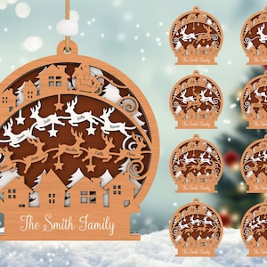 Personalisierte Familie Weihnachten Ornamente Lasercut geschnitten svg, Weihnachtsszene Ornament svg, Weihnachten Rentier svg, Santa Weihnachten, Svg-Datei Glowforge
