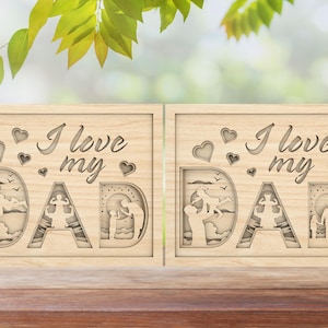 Juego de 2 archivos cortados con láser para papá, Día del padre, papá, estante para cartas, Svg para papá, regalo para papá, regalo de pie, archivo cortado con láser Svg