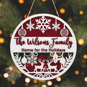 Personalisierte Familie Weihnachten Namen Zeichen SVG, Weihnachten Runde Ornament SVG, Weihnachtstür Monogramm SVG, Weihnachten Türhänger, Weihnachtsdekor
