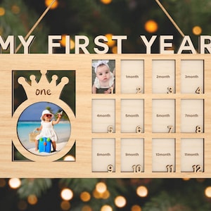 Cornice per foto neonato SVG, Portafoto personalizzato per il primo anno, Personalizza file lasercut mensile SVG, Tabellone in legno per il primo anno SVG