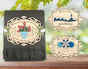 Winter Blanket Tag With Ornament Lasercut File Svg, Wooden Blanket Tag Svg, Tag Blanket Template Holiday, Home Decor,  Glowforge File