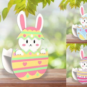 Feliz día de Pascua, conejito de pie, porta huevos, archivo cortado con láser Svg, porta huevos de Pascua Svg, canasta de conejito de Pascua Svg, regalo de Pascua, Glowforge Svg