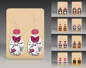 Bundle Halloween Bow Coquette Earring Svg ,Ghost Earrings Svg, Halloween Earring Files , Pumpkin Laser Earrings Files , Glowforge Svg File