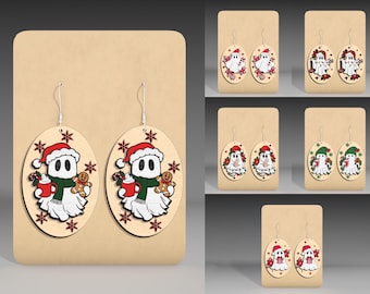 Christmas Ghost Earrings Laser Cut File Svg ,Cute Ghost Christmas Earring Svg,Christmas Earrings Svg File, Christmas Gift,Glowforge File