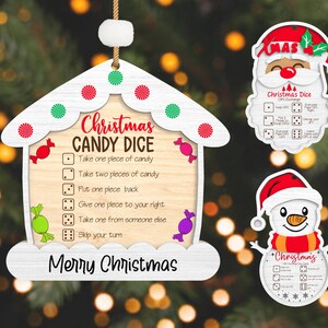 Weihnachtswürfelspiel Börse Ornament, Candy Dice Lasercut Datei, Frohe Weihnachten Spiel Aufhänger dafür, Weihnachten Schneemann Aufhänger, Weihnachtsmann