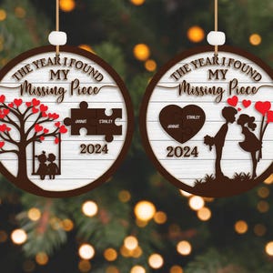 2024 mein fehlendes Stück Ornament Schmuck, Frohe Weihnachten Lasercut Datei Dekor, personalisierte Paar Name, Holz runden Dekor, glücklichen Valentinstag