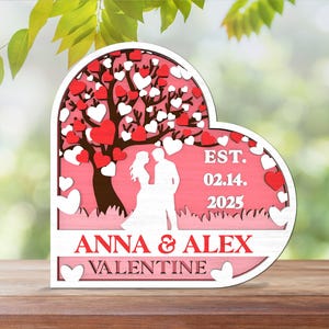 3D Multicamadas Personalizar Dia dos Namorados Temático Svg em pé, Decoração em forma de coração de madeira Svg, Nome de casal personalizado Svg, Arquivo de corte a laser Svg