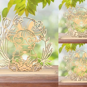Flores da primavera e vaca: arquivos de corte a laser SVG de vaca de Páscoa em pé, SVG floral de vaca em pé, silhueta de ovo de vaca e coelho para download digital