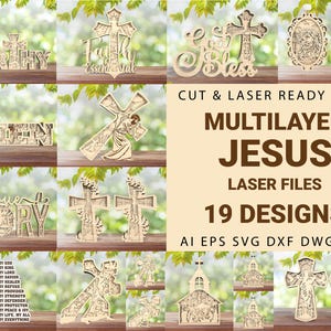 Paquete Jesús ha resucitado el día de Pascua, 19 diseños multicapa Feliz día de Pascua Svg, Historia de Jesús Svg, Él ha resucitado Svg, Glowforge Svg, Cristianismo Svg