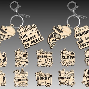 Angeln Schlüsselanhänger Lasercut SVG Bundle, Fischen Zitate und Sprüche SVG, graviert Holz Schlüsselanhänger, Fischen Geschenke für Männer, digitale Datei Glowforge