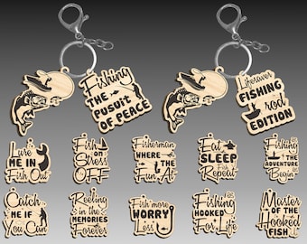 Fishing keychain Lasercut Svg Bundle,Fishing Quotes And Sayings Svg,Engraved Wooden Keyring,Fishing Gifts For Men,Digital File Glowforge