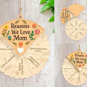 Archivos cortados con láser para el Día de la Madre, archivos Glowforge para el Día de la Madre, adornos SVG para mamá, archivo láser para regalo de cumpleaños de mamá, Razón por la que amamos a mamá