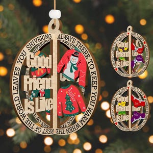 Adorno de mejor amigo cortado con láser, archivo SVG, adorno navideño de buen amigo, adorno navideño divertido, regalo para amigo, archivo SVG Glowforge