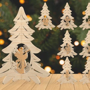 Christrmas 3D Standing Decoration Svg, Wooden Christmas Tree Svg, Merry Christmas Lasercut File Svg, Santa Claus Svg, Snowman Svg, Holiday