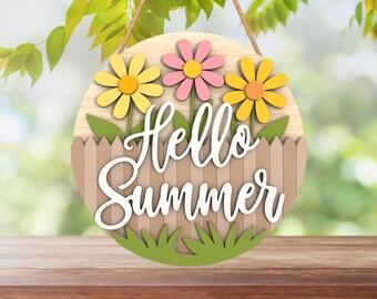 Welcome Sign Svg, Daisy Welcome Door Hanger Svg, Spring Decor Svg, ,Hello Spring Welcome Sign Svg Glowforge Svg File
