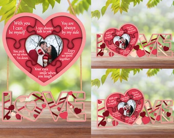 Joli cadre photo Saint-Valentin découpé fichier Svg, cadre photo coeur, cadre photo amour balançoire Svg, cadeau photo d'anniversaire, fichier Glowforge