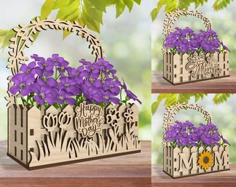 Mother’s Day Garden gift basket crate for personalization , Flower Gift for Mom MotherDay, Mum Glowforge Svg, Gift for Mom, Mothers Day Gift