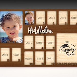 Fichier laser Glowforge de cadre photo d'école primaire, cadre photo d'année scolaire Svg, cadre photo d'école Svg, cadeau photo pour personnes âgées, panneau 3D en bois