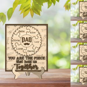 Personalisierte DAD Zeichen SVG, Geschenk für Papa, Vatertagsgeschenke SVG, Glowforge SVG-Dateien, Laser geschnitten Dateien, Papa und Baby Puzzle Stand Decor SVG