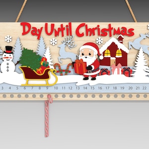 Frohe Weihnachten Countdown-Kalender Laser geschnittene Datei-Svg, Tag bis Weihnachten Svg, Weihnachtsmann-Weihnachts-Svg, Weihnachtskalender-Svg, Glowforge-Svg-Datei