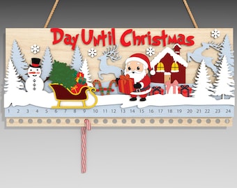 Merry Christmas Countdown Calendar Laser Cut File Svg,Day Until Christmas Svg,Santa Christmas Svg,Christmas Calendar Svg,Glowforge Svg File
