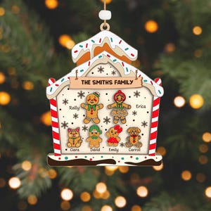 Personalized Gingerbread Family Ornament Svg, Customize Name Lasercut File Svg, Wooden Christmas Candy House Svg, Merry Christmas Home Decor