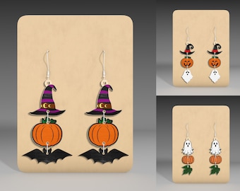 Halloween Earrings Wood Laser Cut Svg , Halloween Earring Files , Pumpkin Ghost  Earrings File, Halloween Laser Files , Glowforge Svg File