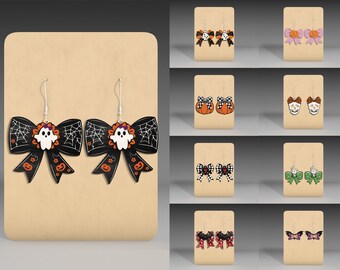 Halloween Bow Coquette Earring Svg Bundle ,Ghost Earrings Svg, Halloween Earring Glowforge Files , Laser Earrings Files , Glowforge Svg File