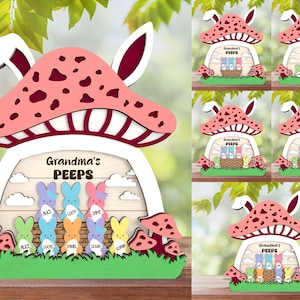 3D Multicamadas Feliz Páscoa Dia Cogumelo em pé Svg, Personalizado Vovó's Peeps Lasercut Arquivo Svg, Personalize Coelhinho da Páscoa Netos Svg