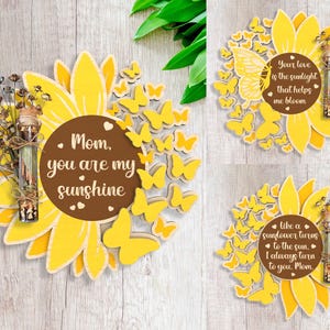 Archivo SVG cortado con láser para Mamá, decoración de girasoles para el hogar, SVG cortado con láser, tarjeta de madera SVG, archivo SVG, Mamá cortada con láser. Mamá, flor y casa SVG.