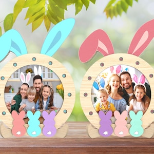 Fotorahmen Kind Häschen Ei Geschenk für den Ostertag svg, Geschenk für Kinder Lasercur Datei svg, Häscheneirahmen svg Familienfotorahmen Glowforge