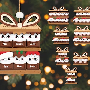 Joyeux Noël Happy Smores ornement Svg, nom personnalisé fichier découpé au laser Svg, personnaliser Svg Smores en bois, cadeau de Noël pour les amis de la famille
