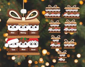 Merry Christmas Happy Smores Ornament Svg, Personalized Name Lasercut File Svg, Customize Wooden Smores Svg, Xmas Gift For Family Friends